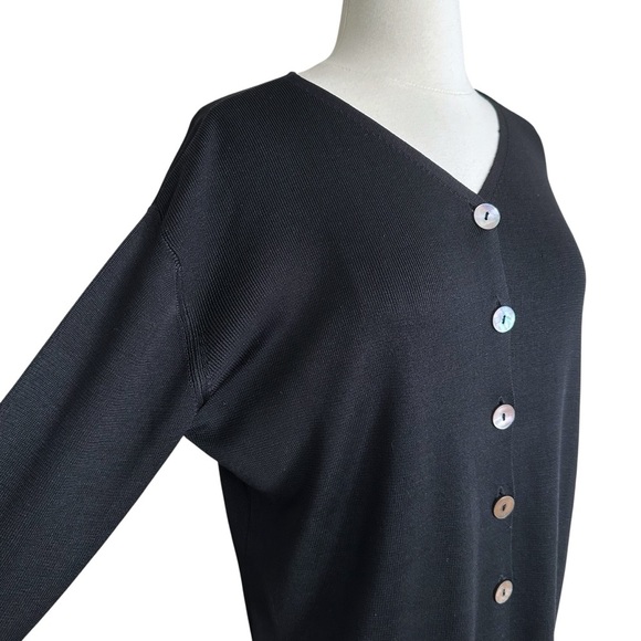 Vintage 90s Belford 100% Silk Black Longline Cardigan Sweater Minimalist Classic - Picture 4 of 16